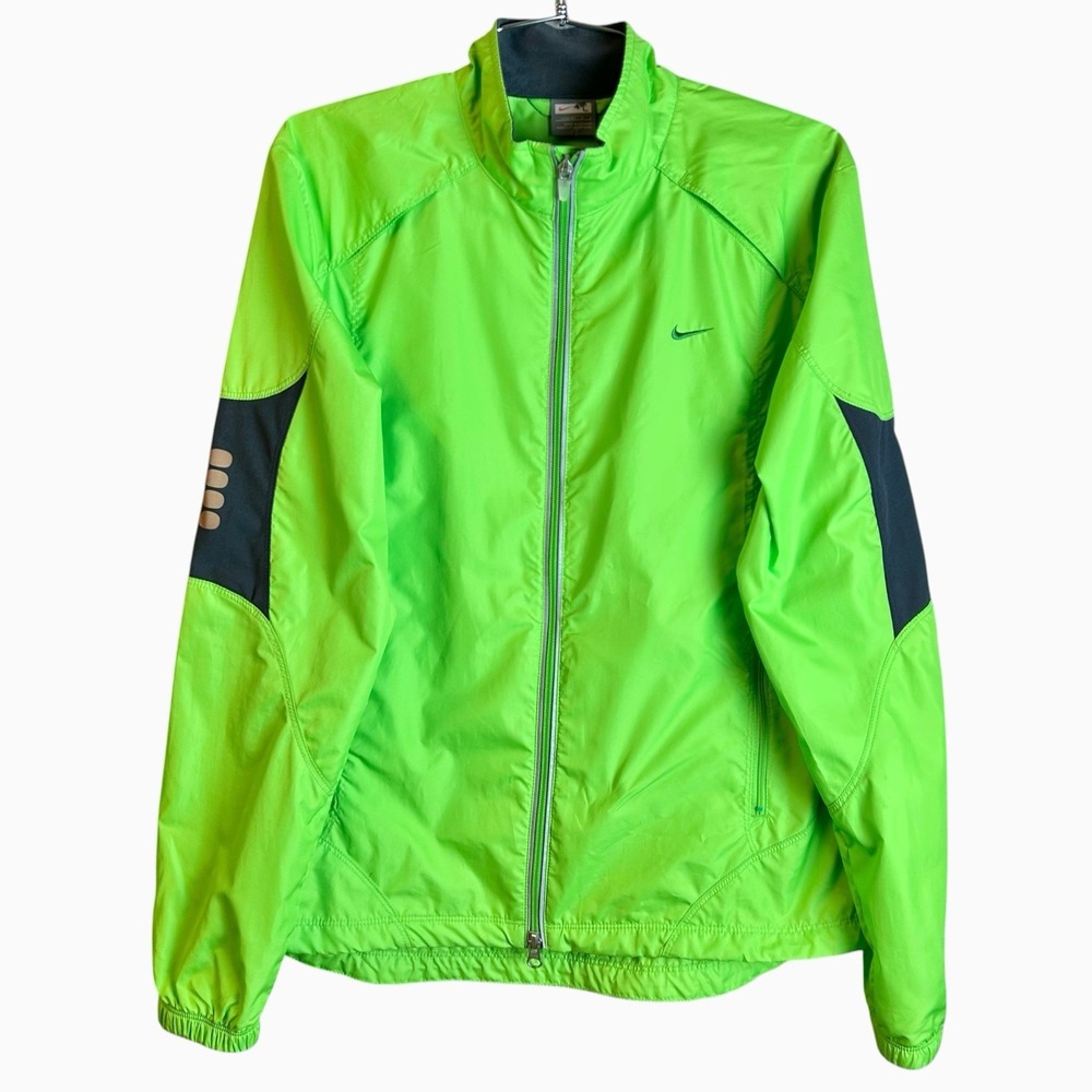 Nike Running Windbreaker Jacket Womens Large Volt Green Full Zip Reflective